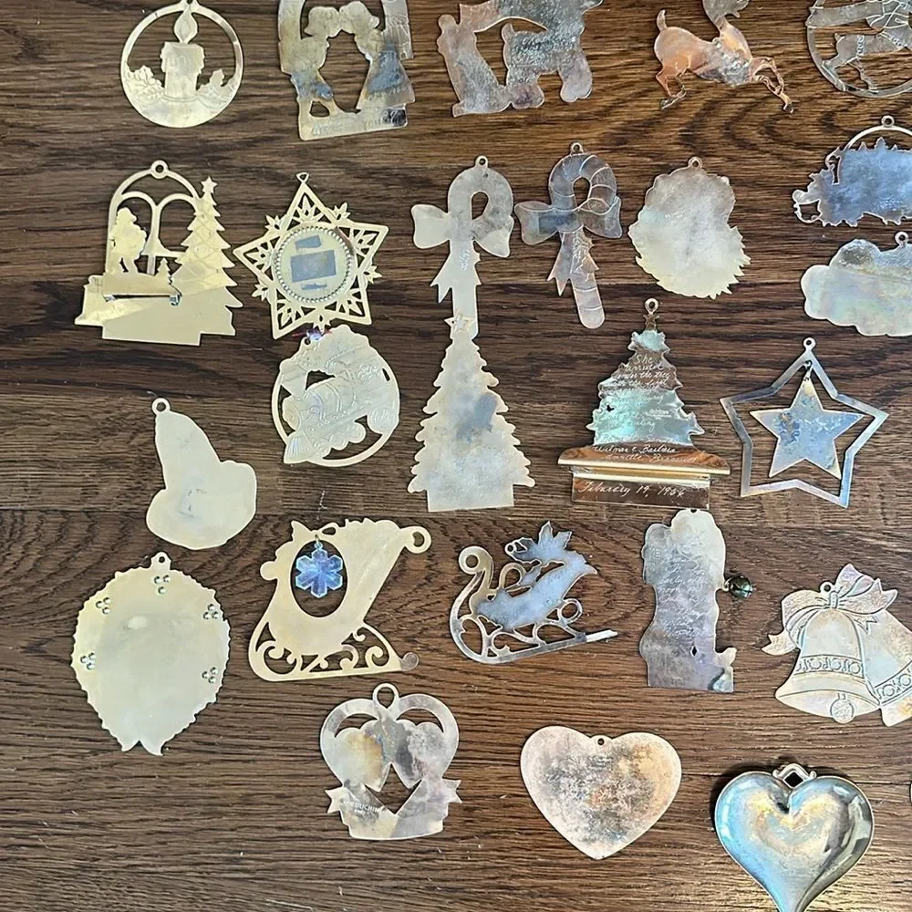 Lot of 42 vintage gold brass engraved Christmas‎ tree ornaments